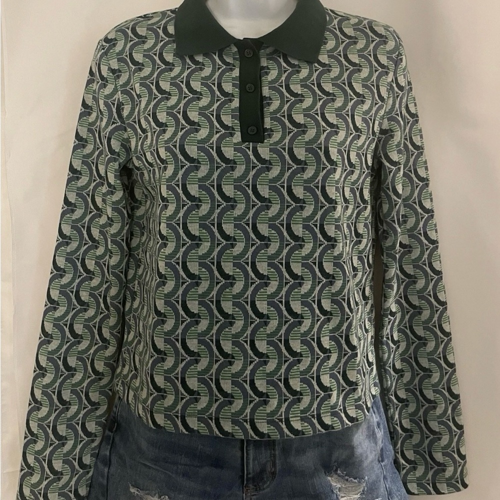 Zara Green Patterned Button-Up Shirt